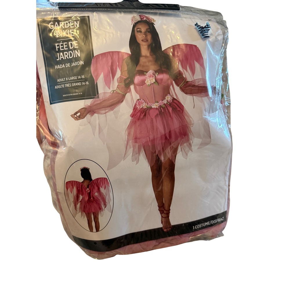 Garden Pixie Fairy Costume Pink Dress Wings Headband Set Womens XL 14-16 56004